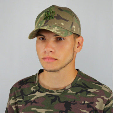 Кепка ЗСУ мультикам з гербом, бейсболка тактична армійська військова камуфляж мультикам, з ЗD тризубом