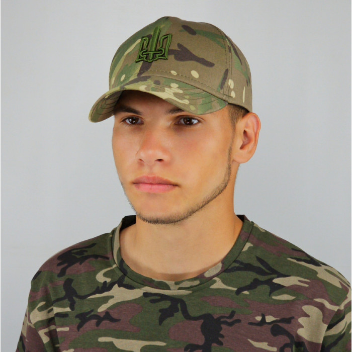 Кепка ЗСУ мультикам з гербом, бейсболка тактична армійська військова камуфляж мультикам, з ЗD тризубом