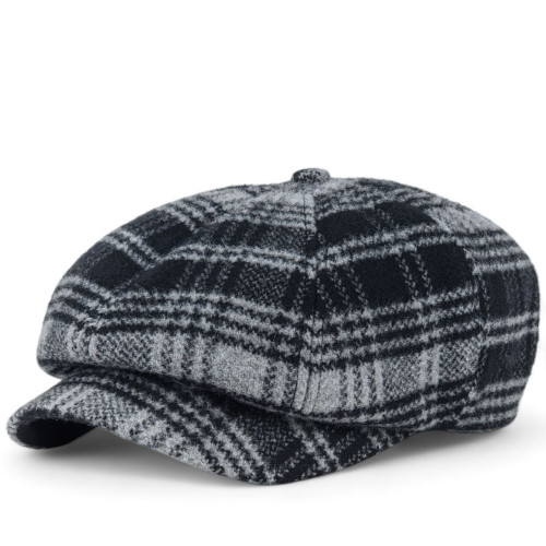 Newsboy Cap чоловіча італійська вовна, кашкет Gatsby стиль D.Hats, осіння зимова кепка восьмиклинка, елегантна хуліганка чорна клі