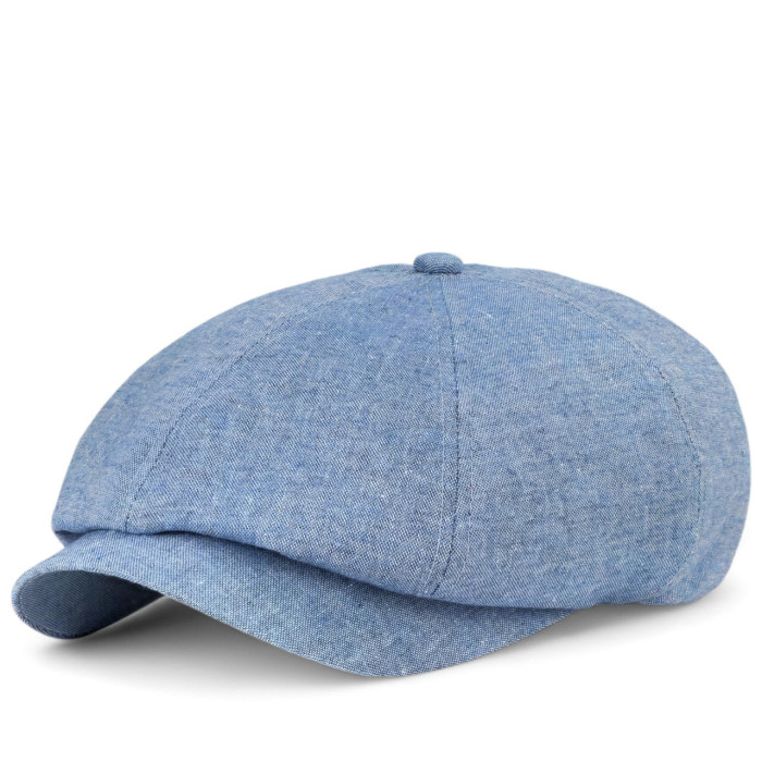 Кепка хуліганка чоловіча льон-котон / восьмиклинка літня / кепка newsboy cap / блакитна Кепка хуліганка чоловіча льон-котон / восьмиклинка літня / кепка newsboy cap / блакитна