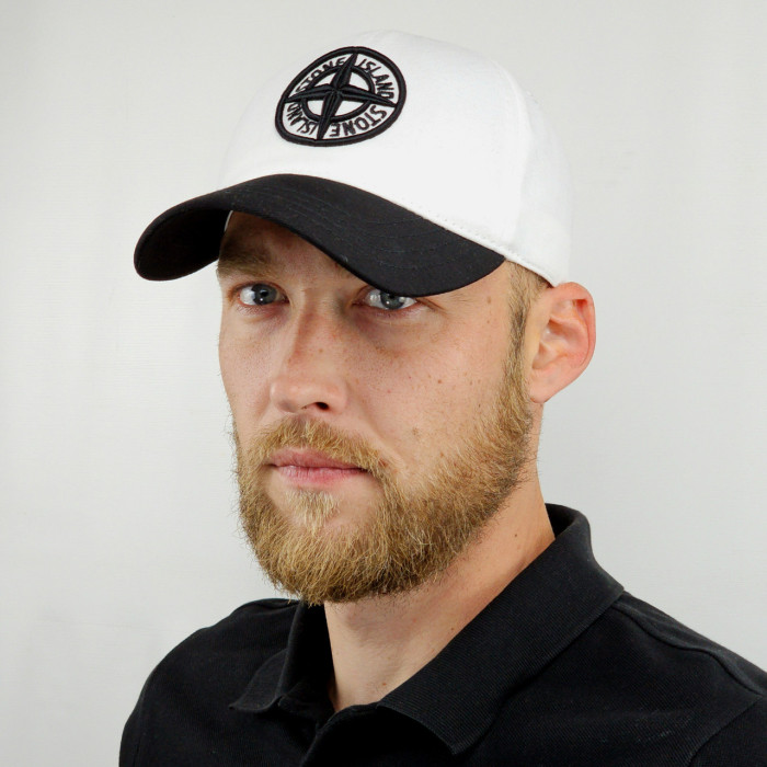 Stone Island cap, men's baseball cap, black and white, with embroidered 3D logo