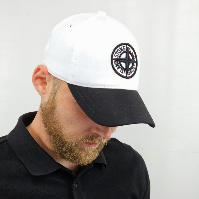Stone Island cap, men's baseball cap, black and white, with embroidered 3D logo