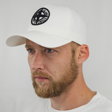Кепка літня Stone Island бейсболка чоловіча молочного кольору з вишитим 3Д логотипом