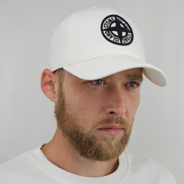 Кепка літня Stone Island бейсболка чоловіча молочного кольору з вишитим 3Д логотипом