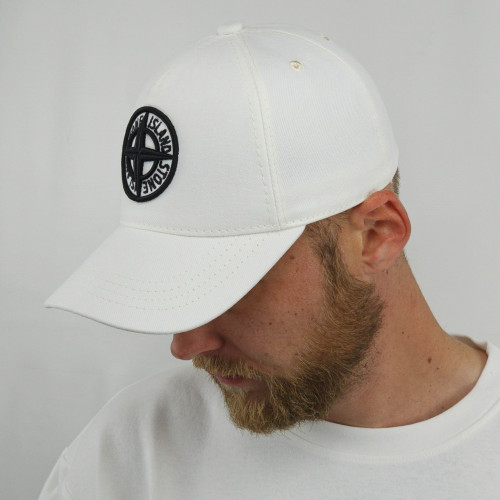 Кепка літня Stone Island бейсболка чоловіча молочного кольору з вишитим 3Д логотипом