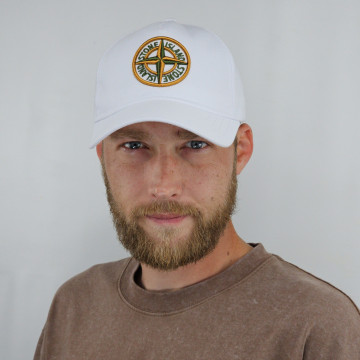 Кепка літня Stone Island бейсболка чоловіча біла з 3Д логотипом