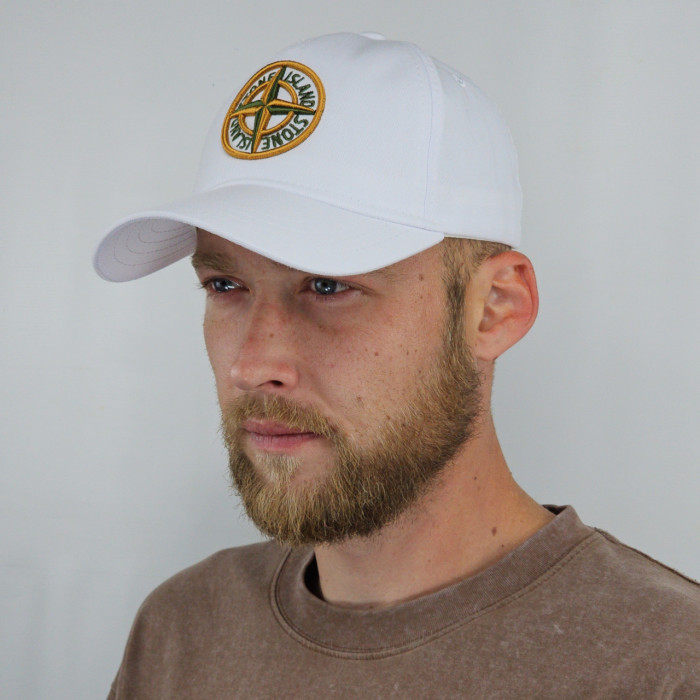 Кепка літня Stone Island бейсболка чоловіча біла з 3Д логотипом