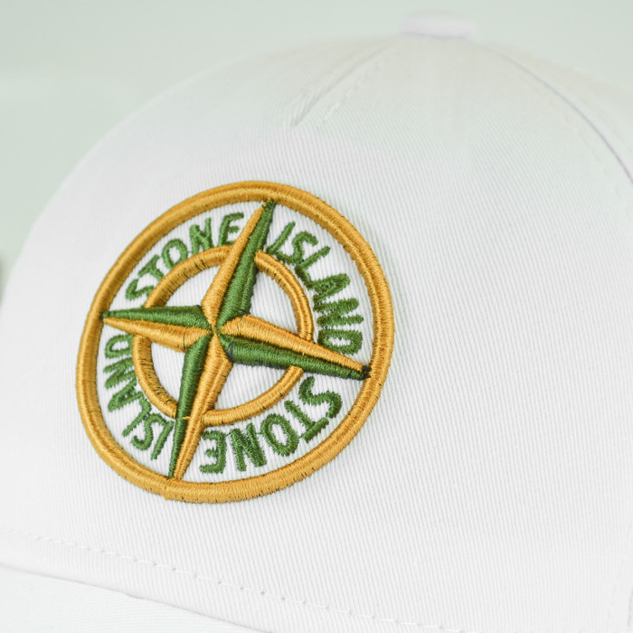Кепка літня Stone Island бейсболка чоловіча біла з 3Д логотипом