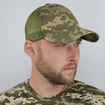 Кепка піксель, літня камуфляжна, військова, камуфляж піксель ЗСУ, бейсболка з сіткою