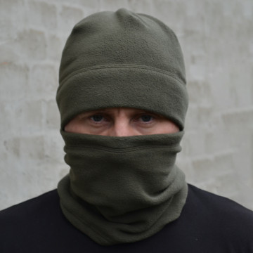 Шапка + БАЛАКЛАВА. ФЛІСОВИЙ КОМПЛЕКТ. , шапка підкасник тактична військова, баф хакі ЗСУ