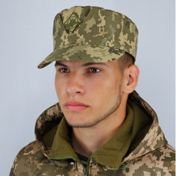 Кепка мазепинка піксель ЗСУ з кокардою, кепка армійська австрійка піксель, кепка ЗСУ