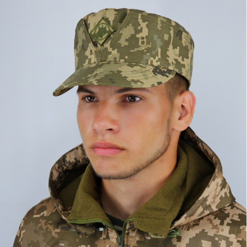 Кепка мазепинка піксель ЗСУ з кокардою, кепка армійська австрійка піксель, кепка ЗСУ