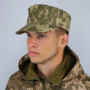 Кепка мазепинка піксель ЗСУ з кокардою, кепка армійська австрійка піксель, кепка ЗСУ