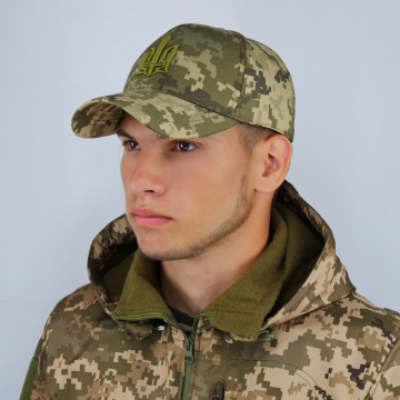 Кепка ЗСУ піксель з гербом, бейсболка тактична армійська військова камуфляжна, з ЗD тризубом