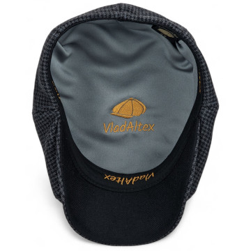 Чоловічий картуз-восьмиклинка Italian Wool, модна хуліганка D.Hats осінь-зима, classic newsboy cap чорна клітка, якісна кепка Vlad