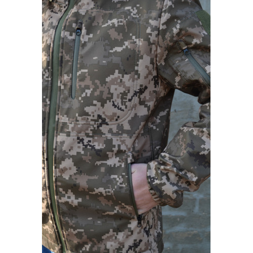 Куртка Softshell тактична камуфляж піксель, куртка софтшел піксель для військового ЗСУ Куртка Softshell тактична камуфляж піксель, куртка софтшел піксель для військового ЗСУ