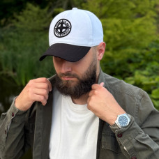 Кепка стон айленд бейсболка Stone Island чоловіча чорна біла з вишитим 3Д логотипом