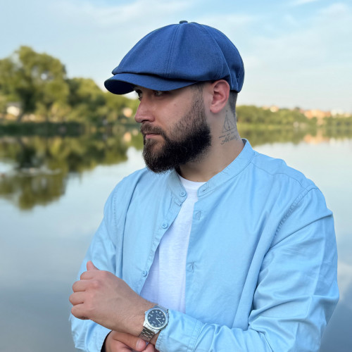 Літня кепка, восьмиклинка із льону, хуліганка, "босячка" колір синій Літня кепка, восьмиклинка із льону, хуліганка, "босячка" колір синій