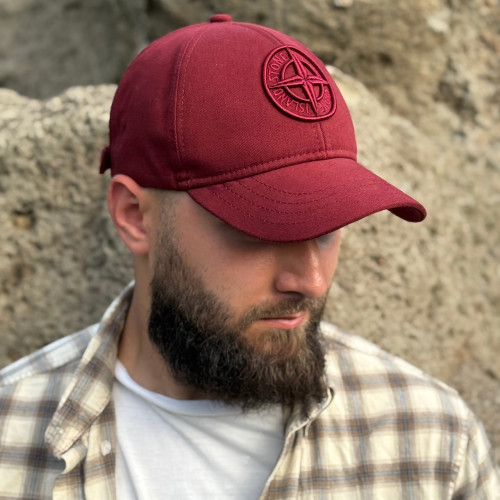 Stone Island burgundy baseball cap for men with 3D embroidery, cotton, sizes 56-60, spring-autumn Stone Island burgundy baseball cap for men with 3D embroidery, cotton, sizes 56-60, spring-autumn