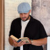 Кепка хуліганка чоловіча льон-котон / восьмиклинка літня / кепка newsboy cap / блакитна