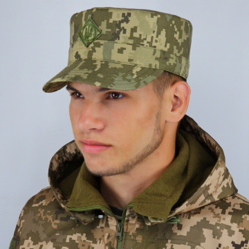 Кепка піксель ЗСУ з кокардою, кепка армійська статутна, кепка німка піксель ЗСУ