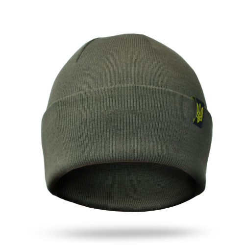 Knitted hat, double-layer olive khaki, tactical warm hat with coat of arms, autumn / winter, ZSU hat Knitted hat, double-layer olive khaki, tactical warm hat with coat of arms, autumn / winter, ZSU hat