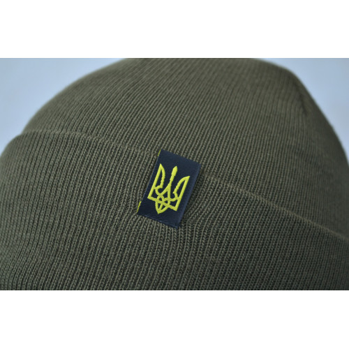 Knitted hat, double-layer olive khaki, tactical warm hat with coat of arms, autumn / winter, ZSU hat Knitted hat, double-layer olive khaki, tactical warm hat with coat of arms, autumn / winter, ZSU hat