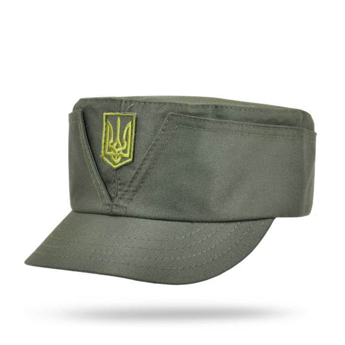 Кепка мазепинка олива ЗСУ з кокардою, кепка армійська австрійка, кепка ЗСУ олива / хакі