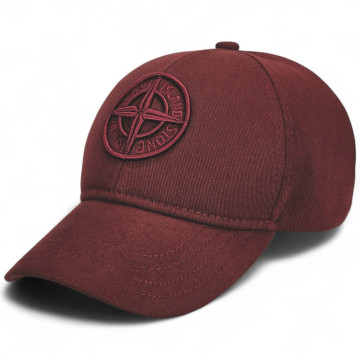 Бейсболка Stone Island бордо чоловіча з 3D вишивкою, котон, розміри 56-60, весна осінь
